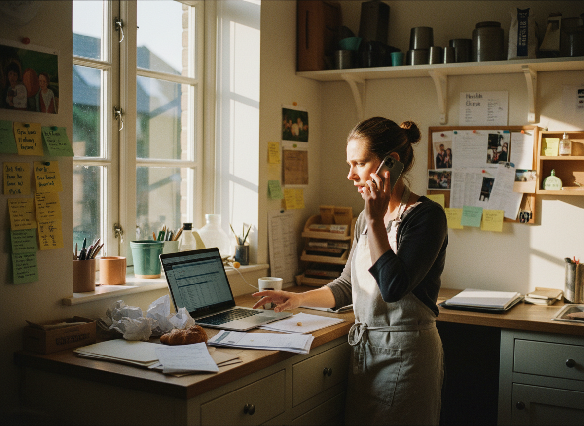 Small business owner managing multiple calls