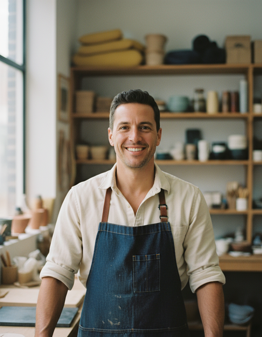 Small business owner confidently managing their day