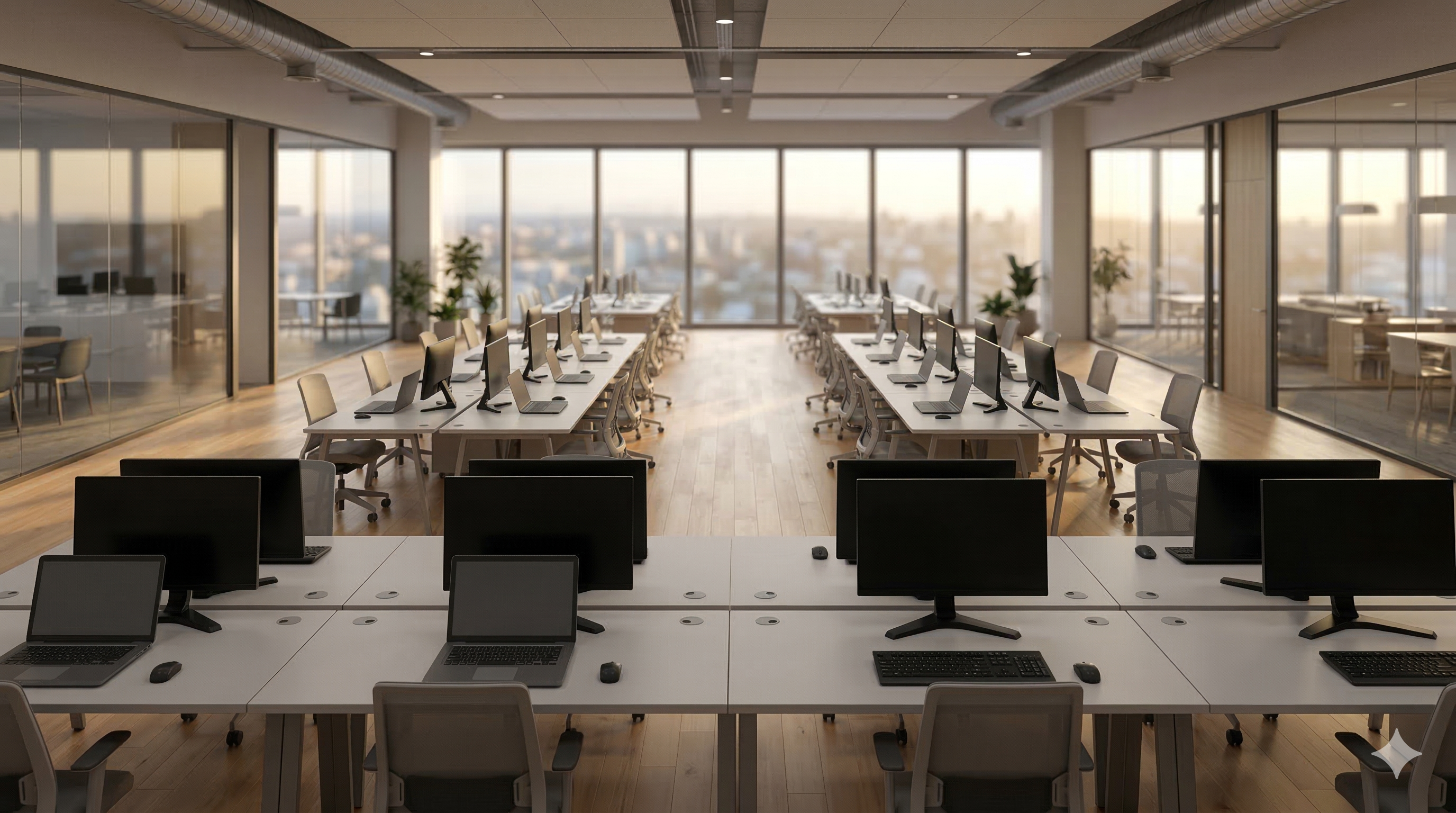 Empty corporate office representing white collar automation and AI job displacement affecting professional roles in Vancouver and Fraser Valley businesses