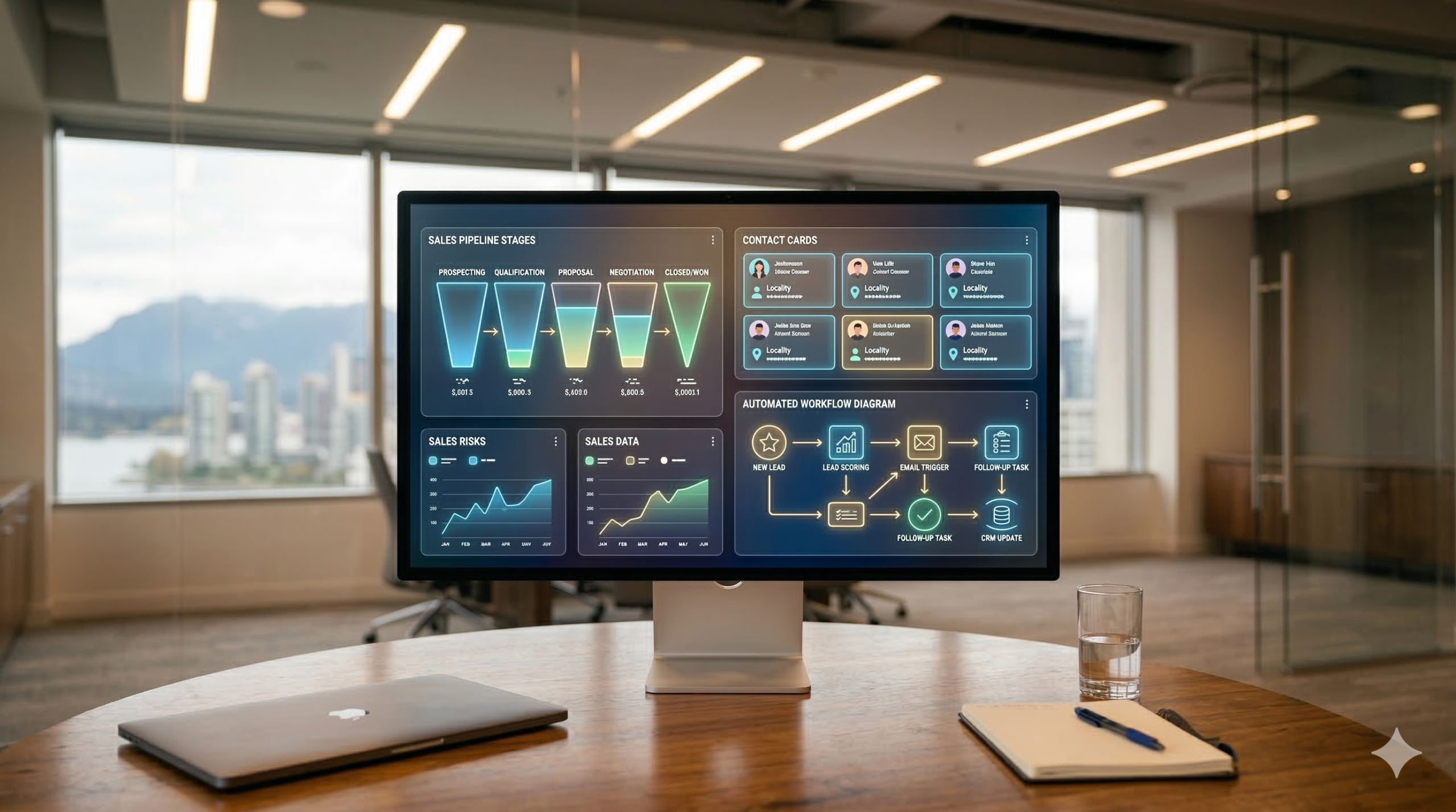 AI-powered CRM dashboard displaying automated sales pipeline and lead management for Langley businesses